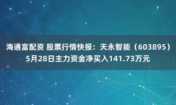 海通富配资 股票行情快报：天永智能（603895）5月28日主力资金净买入141.73万元