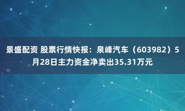景盛配资 股票行情快报：泉峰汽车（603982）5月28日主力资金净卖出35.31万元